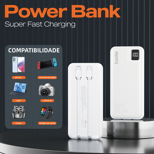 Basike Ba-POW078 Power Bank Carregador Portatil Usb Tipo C 10000mah 22.5w Cor Branco