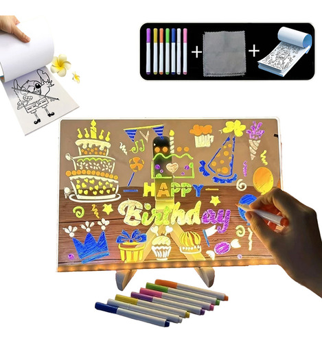 Con Álbum, Pizarra Luminosa Usb Borrable Con 7 Rotuladores