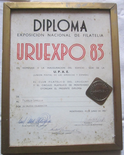 Diploma Con Medalla De Exposicion Nacional Filatelia 1983 