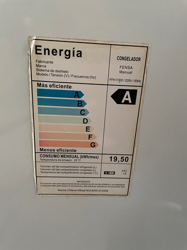 Freezer Fensa Ffh Y300 Eficiencia Energética A+ Blanco (Usado)