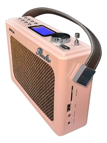 Radio Vintage Parlante Bluetooth Portatil Spica SP-240P Am/fm Display LCD  Color Rosa