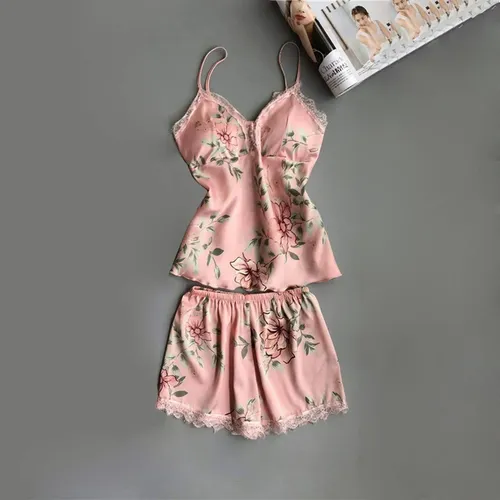 // Conjunto De Falda Sexy De Pijama De Seda For Mujer 5 Pz