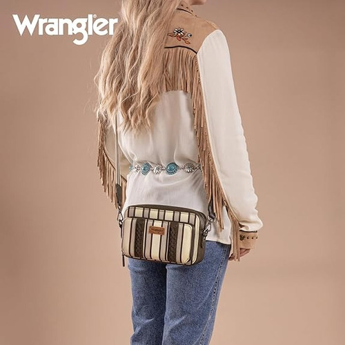 Cartera Deportiva Wrangler Cowgirl C Importada Original Marrón Oscuro Rayas