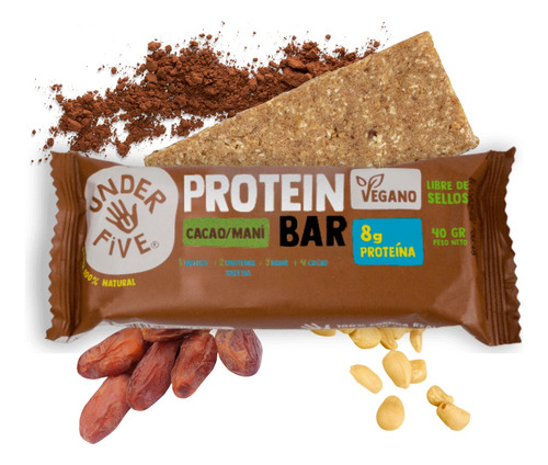 Barras De Proteina Under Five Sabor Cacao Maní 40 Grs - 5 Un