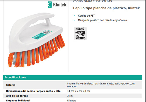 Cepillo Tipo Plancha De Plastico Klintek 57008
