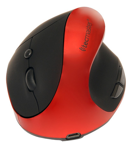 Mouse Ergonómico Tecmaster Inalámbrico Recargable Negro/rojo