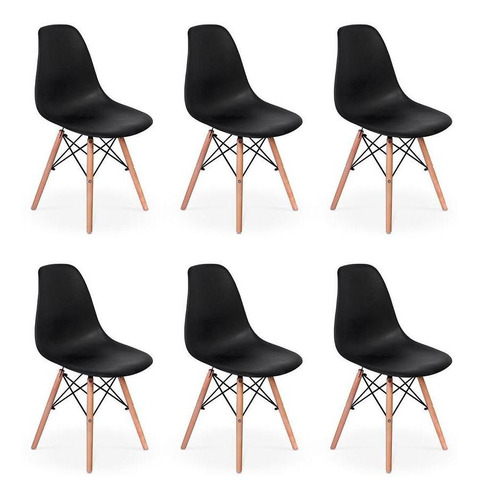 Conjunto 6 Cadeiras Charles Eames Eiffel Wood Base Madeira