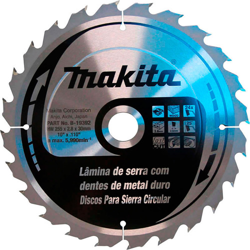 Hoja Disco Sierra Madera 255mm 24 Dientes Makita Mafacha