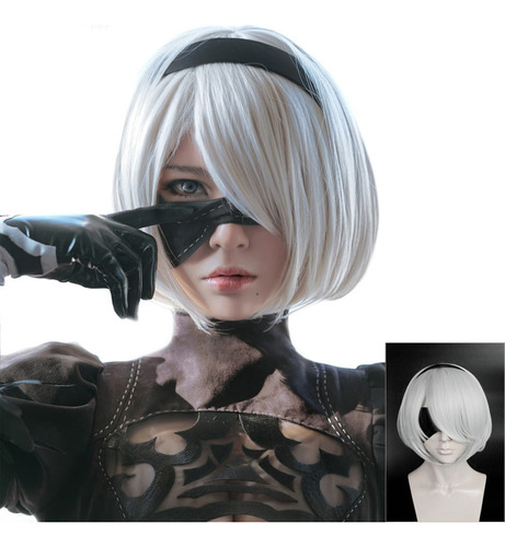 Peluca Corta Plateada Nier:automata 2b No. 2 B Heroine