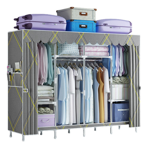 Closet Grande Ropero Armable Portátil Organizador Ropa 245cm Color Marrón Claro
