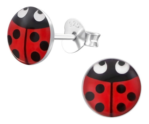 Aros Para Niña Chinita Esmaltada Ladybug Caja Regalo