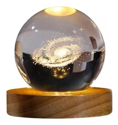 Veladora Lampara Esfera Bola Cristal Galaxia Base Madera Usb