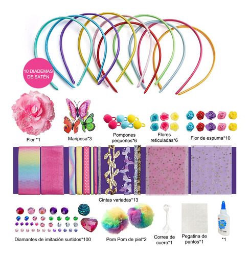 Kit De Fabricación De Diademas Para Niñas 10 Piezas Diy