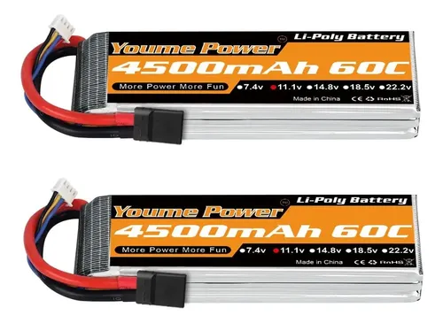 Accu LiPo 6S Modélisme Voiture Avion Hélicoptère Batterie Lipo 6S 22.2V 4500mAh 60C Avec Prise EC5/XT90 - 2 Packs - Pour Drone Racing, Quadcopter, Avion RC, Voiture