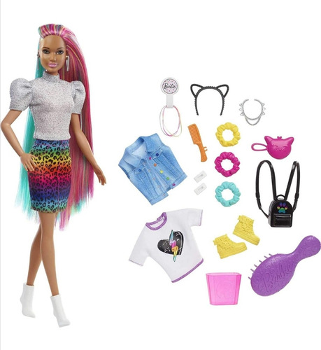 Barbie Leopardo Cabello Arcoiris Muñeca