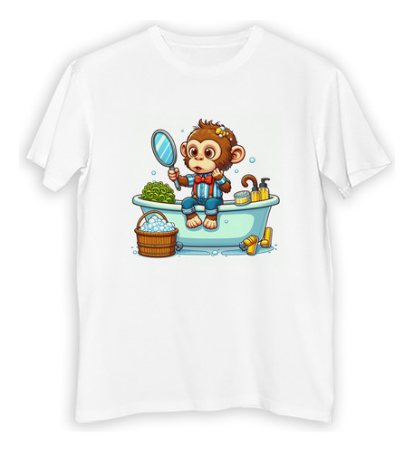 Remera Niño Mono Contento Bañarse Infantil Tierno