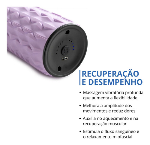 Rolo Massagem Eletrônico Vibratório Reduz Dor Muscular R33-r Roxo Acte Sports