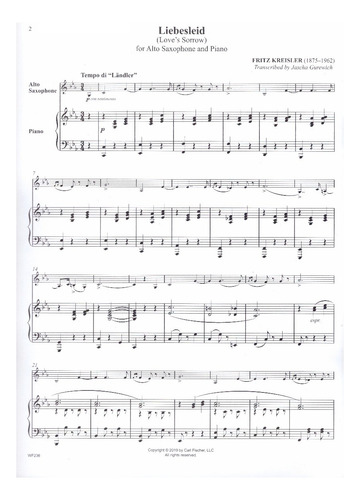 Kreisler For Alto Saxophone, Transcribed For Alto Saxophone