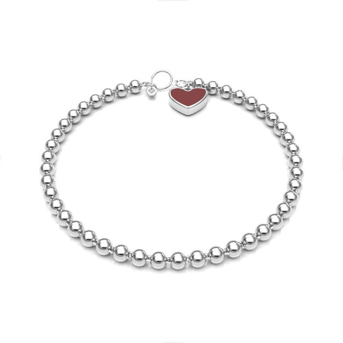 Imagen 2 de 10 de Pulsera Bolitas Dije Corazón Rojo Plata .925 Agálea Joyería