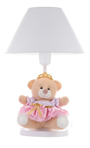 Abajur Luxo Infantil Menina Luminária Ursinha Princesa Cor da cúpula Cúpula Branco Cor da estrutura Base Branco