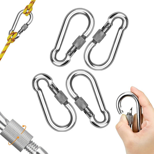 4 Mosquetão De Aço Galvanizado Com Trava Rosca 8x80mm 230kg