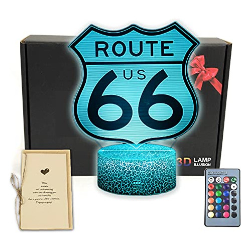 Marzius Us Route 66 - Lámpara De Mesa Con Ilusión 3d, Luz No