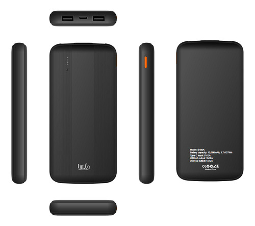Cargador Portatil Power Bank 10000mah Carga Rápida 2 Usb 5v Color Negro
