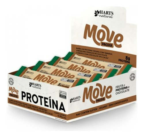 Barra De Proteína Move Paçoca Harts Vegana Sem Lactose 12x8g