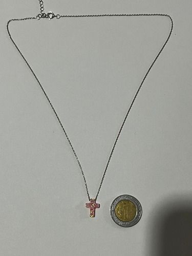 Precioso Collar De Plata .925 Piedra Ópalo Rosa Forma Cruz