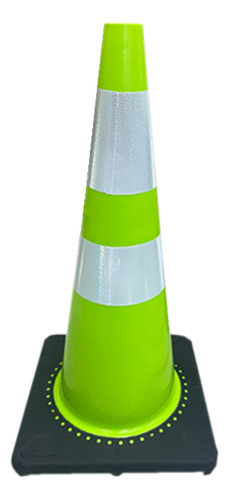 Cono Tráfico Verde Flúor 90cm 2 Cintas Base Caucho Qrubber