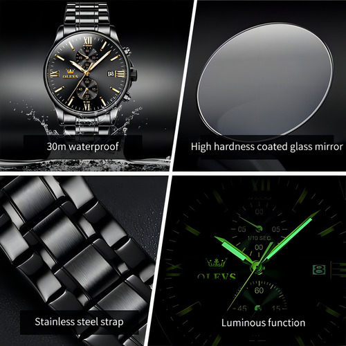 Reloj Olevs De Acero Inoxidable Para Hombre Con Calendario Y Color Del Fondo Stainless Gold