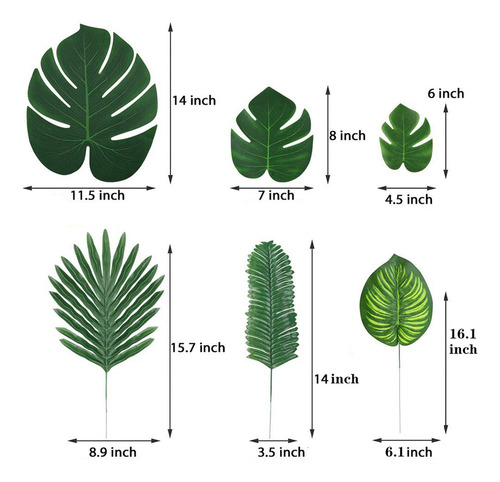 90 Hojas De Tropicales Con 6 Tipos De Hojas Artificiales