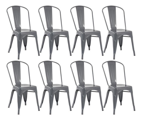 8 Cadeiras Iron Tolix Aço Metal  Industrial Vintage Cores Cor da estrutura da cadeira Cinza-escuro