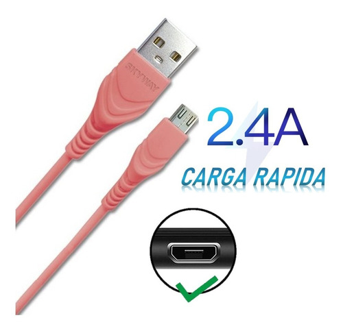 Cable Celular - Micro Usb 2amper Carga Rapida 1 Metro Skyway Color Rosa