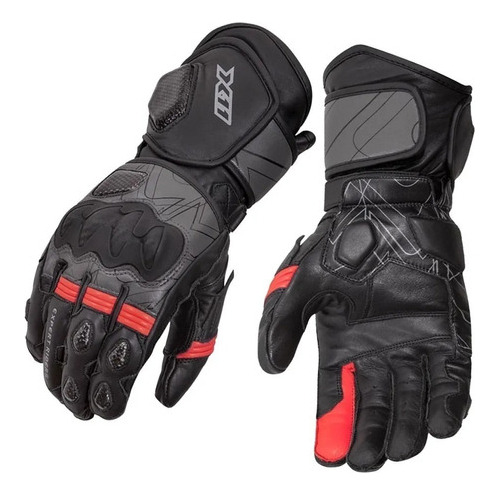 Luva X11 Racer2 Moto Motociclista Proteção Preto/cinza/verm Tamanho G