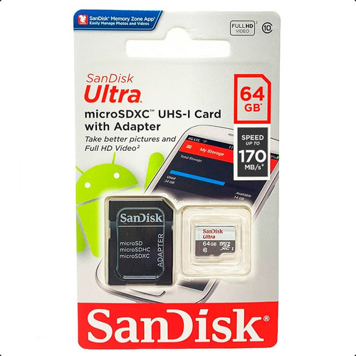 Cartão De Memória Sandisk Ultra 170mb/s 64gb