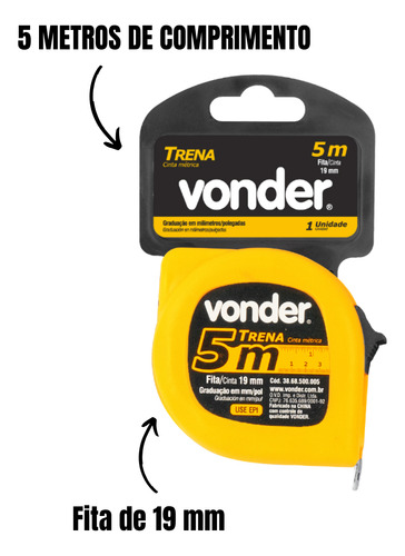 Trena 5 Metros Medição Econôminca 19mm Resistente