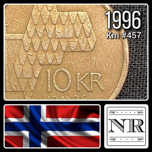 Noruega - 10 Kroner - Año 1996 -  Km #457 - Tejado Iglesia