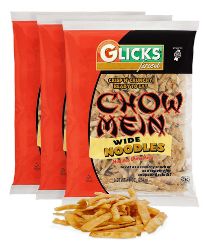 Glicks Fideos Anchos Chow Mein, 10 Oz (paquete De 3), Anchos