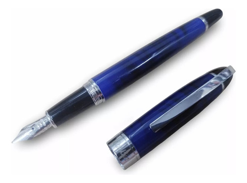 Pluma Conklin Victory Royal Blue Lacquer Trazo Broad Tinta Azul Y Negro