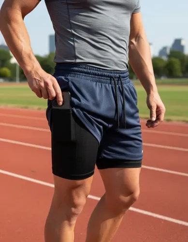 Bermuda 2 em 1 Short Duplo Bolso Interno Fitnes Corrida Fit - Miniatura 2