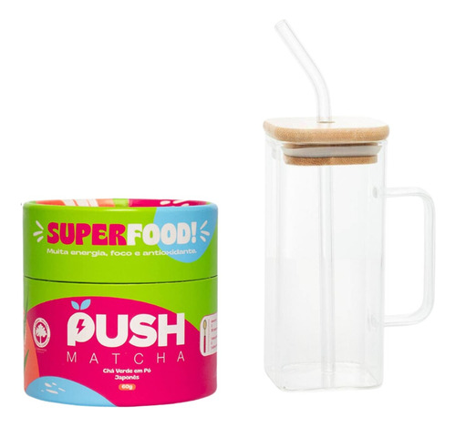 Chá Verde Matchá Push Pó + Caneca Wolff Borossilicato Combo