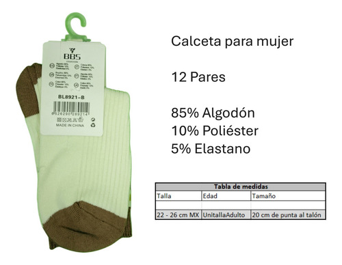 Calcetas Para Mujer Varios Colores 12 Pares Algodón Unitalla