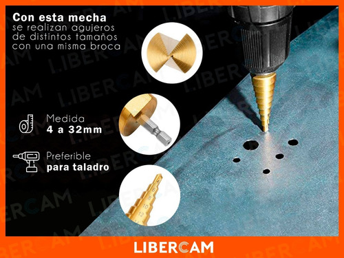 Imagen 7 de 10 de Mecha Escalonada Conica Titanio Taladro 4-32mm Metal Madera