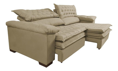 Sofá Retrátil e Reclinável Molas Ensacadas Cama inBox Botonê 2,92m Espuma Viscoelástico Suede Bege