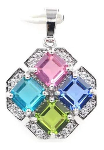 Imagen 1 de 3 de Dije Rombo Con Piedras Multicolor Plata Laminada .925