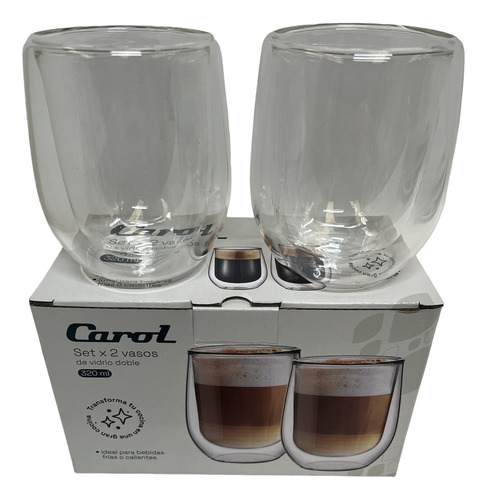 Set X 2 Vasos De Vidrio Doble 320ml Carol
