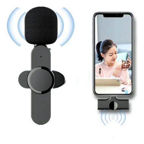 Mini Micrófono Solapa Inalámbrico Recargable Tipo C Android Color Negro