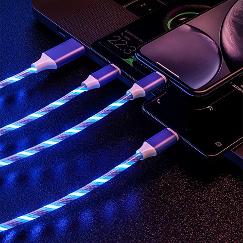 - Cable 3en1 Led Carga Rápida 2a Triple Con Usb/tipo C/micro