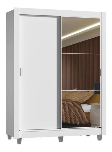Guarda-roupa Madesa Denver 2 Portas Correr Espelho Com Pés Cor Branco
